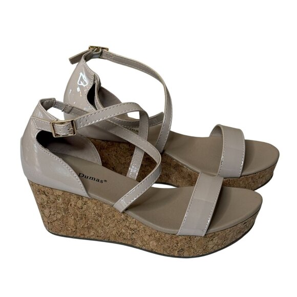 Pierre Dumas Nude Patent Cork Wedge Sandals Size 9 - Picture 5 of 11